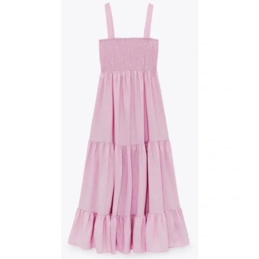 Zara Pink Tiered Poplin Maxi  Dress